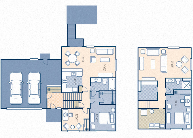 Floor plan for 2 beds, 2 baths, 1965 sqft
